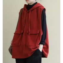 봄가을 후드 조끼 베스트 빅사이즈 루즈핏 민소매 티셔츠 아우터 상의