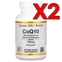 California Gold Nutrition Bioperine 함유 CoQ10 USP 100mg 베지 소프트젤 150정, 2개묶음