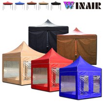 WINAIR 리뷰이벤트 국내 당일발송 프리미엄 끈타입 접이식 천막 지붕+프레임+바람막이(일반/투명) 행사용 캠핑용 방수 그늘막텐트, B세트(지붕+프레임+일반4면), 2.5mx3.75m, 블랙