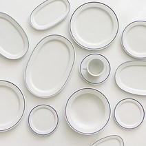 [폴바살] 접시 그릇 세트 블루 라인 파스타볼 오발 플레이트 수프 볼 커피잔세트, 오발플레이트XL