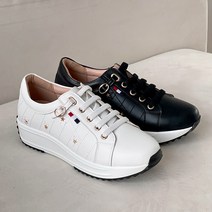 슈리오 여성 소가죽 블링 스타 통굽 키높이 스니커즈 6cm