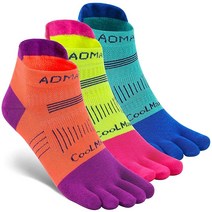Aomagic 발가락 양말 고 운동용 러닝 다섯 손가락 다채로운 여성 남성용 부드럽고 편안함 경량 A# 3쌍-발목(청록색 플루오레세인 탠저린) 176180, 작은., E5001# 청록색, 불소수지, 귤