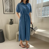 캐주얼 롤업 소매 데님 원피스
