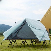 야전침대텐트 1인용 싱글 백패킹 초경량 낚시 야침, 하늘색 텐트 + 회색 낮은 캠프 침대