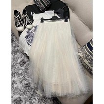 쉬폰롱스커트 여성롱스커트 메쉬 a라인 봄 여름 화이트 웨이브 도트 슬림 페어리