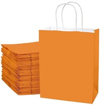 ECOptimize 손잡이가 달린 크래프트 종이 봉투 25.4 x 12.7 33cm(10 5 13인치) 오렌지 100개 - 100% 목재 펄프의 친환경 및 재활용 가능한 선물 가, Pack of 100