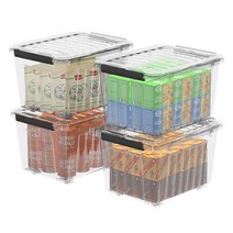 Cetomo 60Qt*4 플라스틱 보관함 보관 상자 4팩 바퀴가 있는 정리 용기 내구성 뚜껑과 안전한 클립 쌓을 수 있고 중첩 가능 투명 블랙 버클 429555