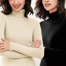 리빙톡 여성 니트 목 폴라티 긴팔 2종세트