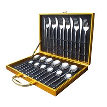 캠핑수저 스테인리스 스틸 식기 골드 나이프 포크 럭셔리 커트레이 선물 주방용 24 개, 14.silver Add box