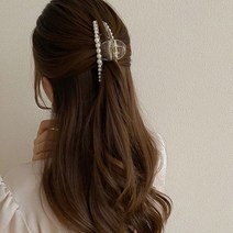 큰 진주 반묶음 머리 비즈 집게핀 긴머리 헤어핀 올림머리 대왕 진주헤어핀 커브대형