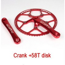 크랭크셋 픽시 크랭크 자전거 셋 통합 단일 체인휠 접이식 자전거 부품, 58t 레드