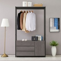 철제행거 아이방수납 3단 서랍장 드레스룸 옷장, 오크브라운