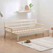 레이디가구 무브먼트 고무나무 원목 소파베드_프레임 (매트리스 미포함), 크림