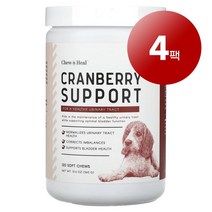 리암마켓 Chew + Heal 츄 힐 강아지용 건강 관리 보충제 크랜베리 서포트 소프트츄 120개 360g 1팩, 4팩