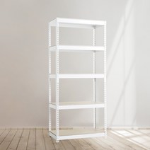 앵글선반 철제 창고 다용도실선반 5단 1500 x 400 x 1500, 화이트, 12mm 강화 MDF 보드