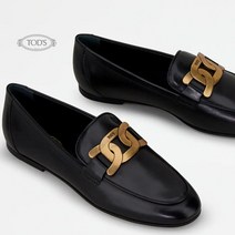 TODS 토즈 케이트 메탈체인 로고 레더 여성 로퍼 BK
