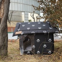 길고양이 겨울집 에어커튼형 쿠션집 사이드문형 보온 숨숨집 실내 실외, 스몰 쿠션집(검정) 사이드문형