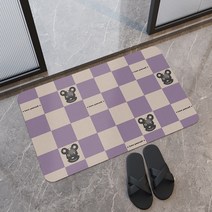조수 브랜드 규조류 진흙 살이 포동 포동하게 찐 욕실 도어 매트 미끄럼 방지 흡수성 욕실 발 매트 욕실 화장실 도어 매트 카펫, 50x80cm, 폭력적인 곰 - 보라색 바둑판