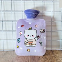 에이와이 곰돌이 보온 커버 세트 물난로 캠핑 온수주머니, 퍼플-1000ml