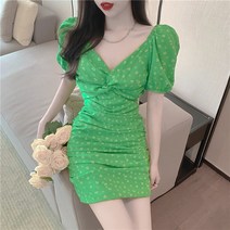 퍼프소매원피스 여름 여성의류 슬림 교차 브이넥 숏 플라워 쉬폰 벌룬소매 점프슈트 2277376945