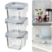이케아 3p 180ml 사각 반찬 통 유리 밀폐 용기 글라스 락 도시락 내열 냉동밥 보관 이유식 찬기 음식 소분 정리 전자렌지 냉장 냉동 수납 소형 잔반 식기 IKEA 365+
