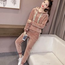 가바바 여성 겨울 기모트레이닝복세트 귀욤귀욤 매력 뿜뿜 벨벳 레터링 후드 투피스 긴팔트레이닝복세트 G40781