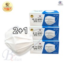 최저가도전 국내생산 멜트블로운 3겹 MB필터 2+1 일회용마스크 150매, 3개, 50개입, 화이트