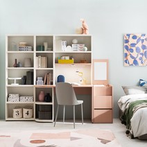 리바트 프레일 1200 전면책상 우형(8색), 전면책상 우형 (핑크상판/그레이책장)