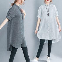 여성 차이나카라 롱 남방 롱 스트라이프 셔츠원피스