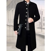 빅사이즈 남성 트렌치코트 가을 겨울 긴 장착 검은 모직 외투 남자 만다린 칼라 싱글 브레스트 남자 5xl 특대 바바리 코트