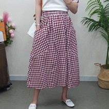 제이후 밴딩 포켓 편한 A라인 고방 체크 롱 스커트