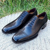 젠틀안트 이태리카프 핸드워싱 스트레이트팁 펀칭 홍창 남성수제화구두 블랙 TZ6006