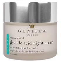 GUNILLA 글리콜산 나이트 크림 피부를 밝게 하면서 미세한 라인 주름 어두운 반점 막힌 모공을 개선 재생 및 감소시킵니다. 부드러운 천연 비건 56.7g
