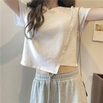 여성 반팔티 티셔츠 슬림 핏 반소매 여자반팔티셔츠 크롭 T 스퀘어 넥 인박카170