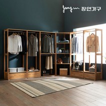 장인가구 세이 원목 드레스룸 4200 옷장 1단서랍 선반 코너형, 멀바우