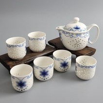 청화백자 다기세트 경덕진 투각 호접화 다관+잔6 HONI * 222153EA, 본상품선택