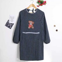가정용 삼베 성인 작업복 순면 긴팔 커버 주방 광목앞치마, T03-애기곰 블루체크(90-150)