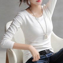 여성 사계절 기본 슬림핏 라운드 면 티셔츠