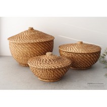 고구마 감자보관 뚜껑라탄바구니 3세트 오피스 바스켓 빵바구니 채소 탕비실 휴게실 주방소품