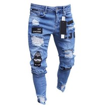 여성여름청바지 mens pants jeans men 찢어진 패치 배지 그린 스트레이트
