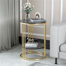 YEAR COLOR 침대옆 선반 2단 원형 협탁 사이드테이블 이동식 원형 사이드 테이블 원형 대리석 이단 사이드 테이블 50x55 블랙골드