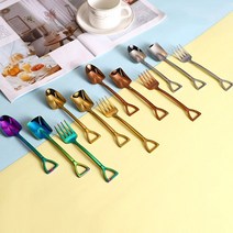 [YM] 스텐 304 고급 디저트 스푼 포크 커트러리 티스푼 아이스크림 삽모양 스푼, 세모스푼, 실버