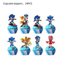 New Cartoon Sonic Party Supplies Boys Birthday Disposable Tableware Set Paper Plate Cup Napkins Baby, 14 Flags 24pcs