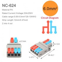1 입력 2/3 출력 6mm2 케이블 분배기 빠른 무료 도구 전선 커넥터 푸시 인 소형 도체 배선 터미널 블록, 01 NC-624 _ 05 5 PCS