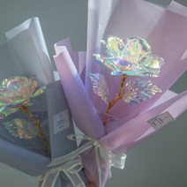두리꽃방 홀로그램 장미 꽃다발 무드등 기념일 생일선물, 1송이, LED조명없음, 퍼플