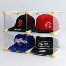 엠블럭&스페셜 스냅백정리함 뉴에라모자보관함 모자보관함 야구모자정리함 골프모자정리 모자진열대 수납장, 2층x2칸 4칸형(뒷덮개포함)