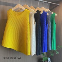 JUST FEEL!NG 여성 민소매 셔링 A라인 루즈핏 빅사이즈 나시 티셔츠 고급스러운 주름 언밸런스 여름 상의