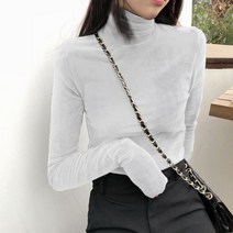 하이넥 블라우스 니트 면접 터틀넥 벨벳 탑 여성 긴 소매 티셔츠 솔리드 컬러 봄 가을 기본 셔츠