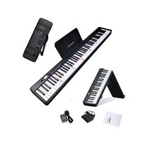 MAGICON BX2 88키 접이식 전자 피아노 풀 사이즈 세미 웨이트 키 휴대용 피아노 강도 터치 키 USB/MIDI 무선 BT 스피커 페달 키보드 조명 지원 초보자용(블랙 LE, 블랙 LED