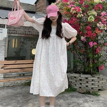 플라워 스퀘어넥 퍼프 숄더 롱원피스 A36795